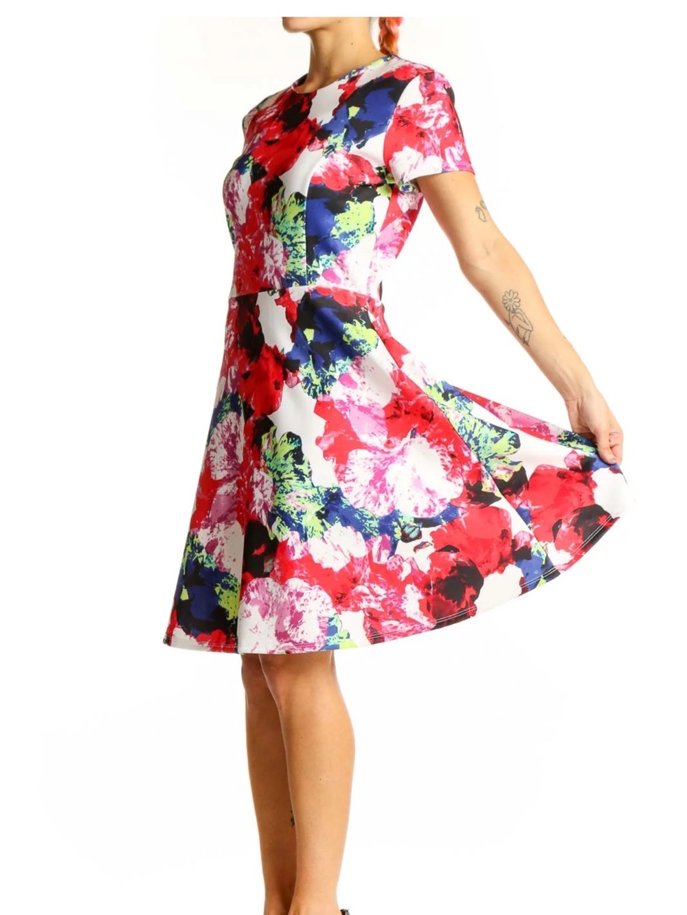 Milly White Multi Floral Fit-and-Flare Dress